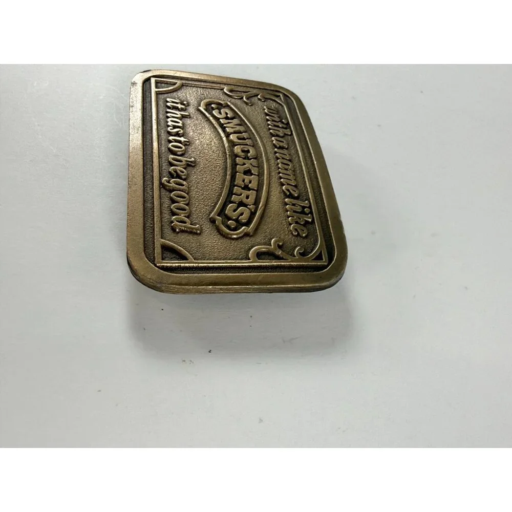 Vintage Smuckers Advertising Brass Belt Buckle Jelly Jam Sandwich Collectible